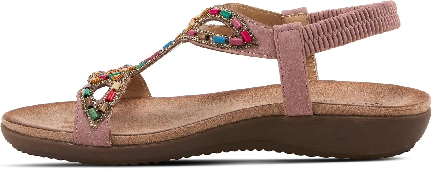 PATRIZIA Volcanic Women's Slingback T-Strap Sandals – Sandals with Slip-On Comfort, Microsuede Insole, Beaded Floral Design