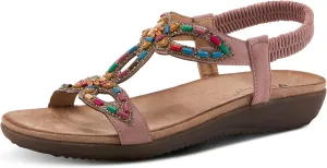 PATRIZIA Volcanic Women's Slingback T-Strap Sandals – Sandals with Slip-On Comfort, Microsuede Insole, Beaded Floral Design
