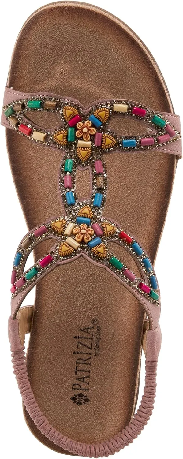 PATRIZIA Volcanic Women's Slingback T-Strap Sandals – Sandals with Slip-On Comfort, Microsuede Insole, Beaded Floral Design
