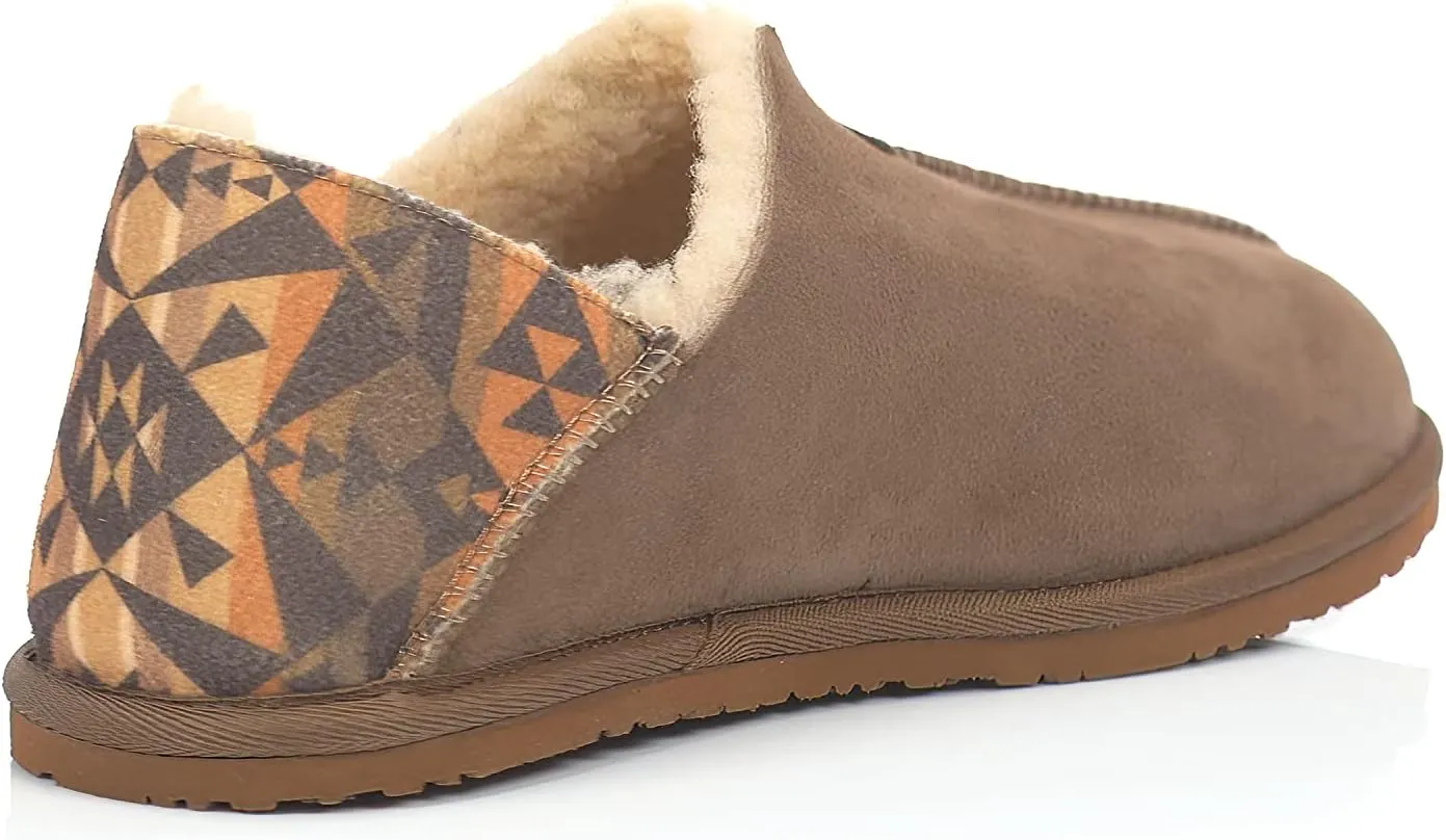 PENDLETON Men's Couch Cruiser Slippers – Double-Face Shearling with Patterned Collapsible Heels and Indoor/Outdoor Sole