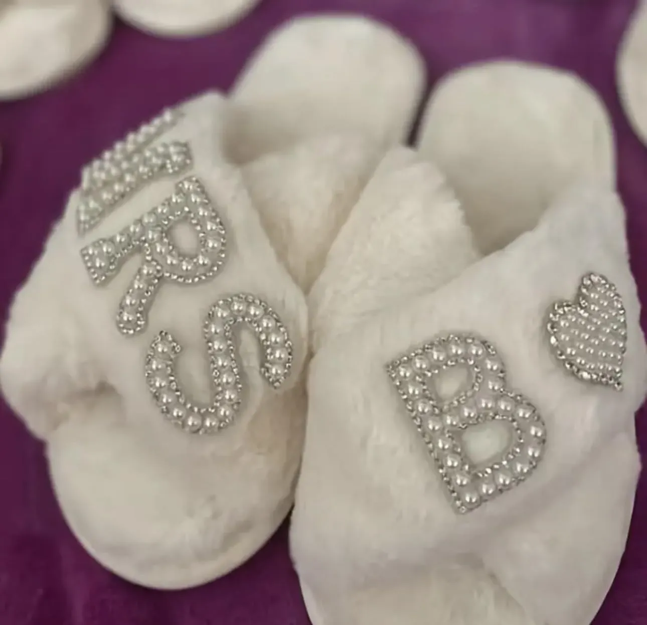Personalized Initial Wedding Bride Slippers MRS Pearl Letter Bridal Shower Gifts for Wedding Day (Black M)