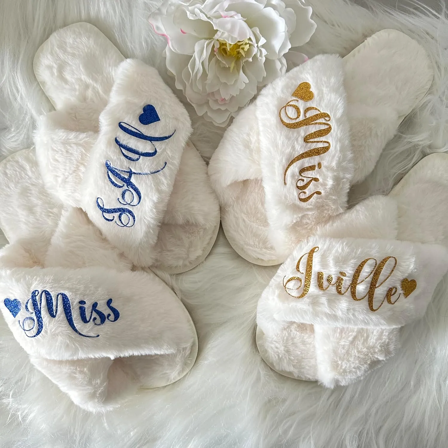 Personalized Woman's Bride and Bridesmaid Gifts Slippers for Wedding and Bachelorette Party (ivory M)