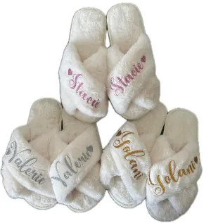 Personalized Woman's Bride and Bridesmaid Gifts Slippers for Wedding and Bachelorette Party (ivory M)