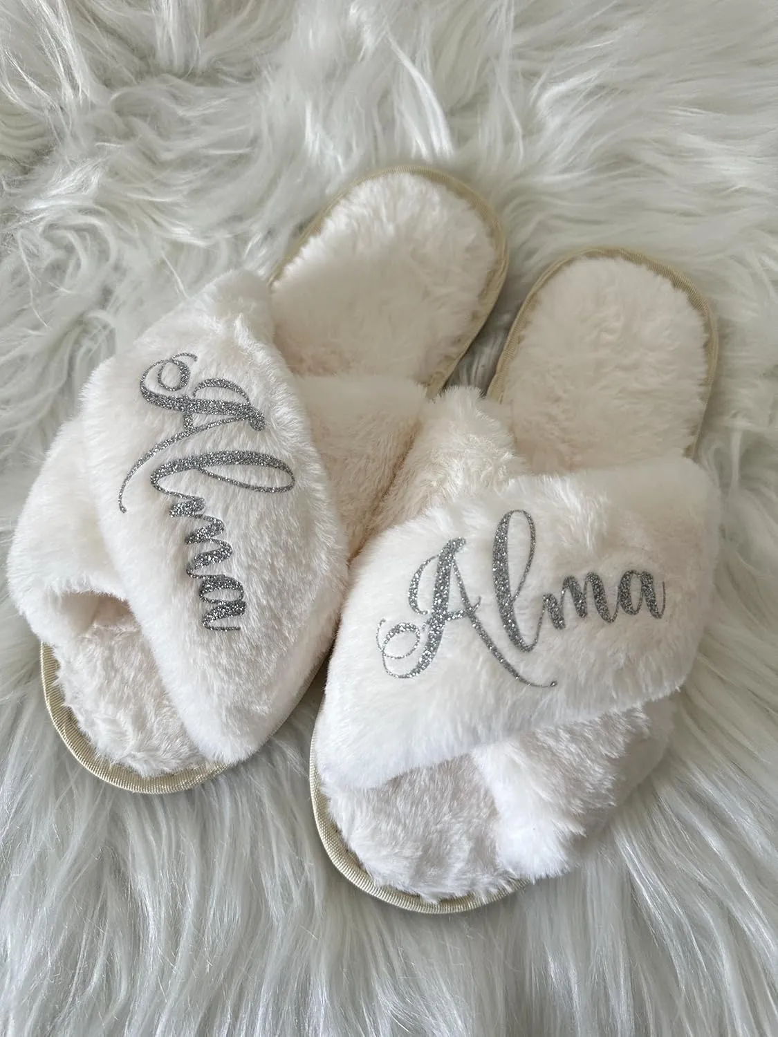 Personalized Woman's Bride and Bridesmaid Gifts Slippers for Wedding and Bachelorette Party (ivory M)