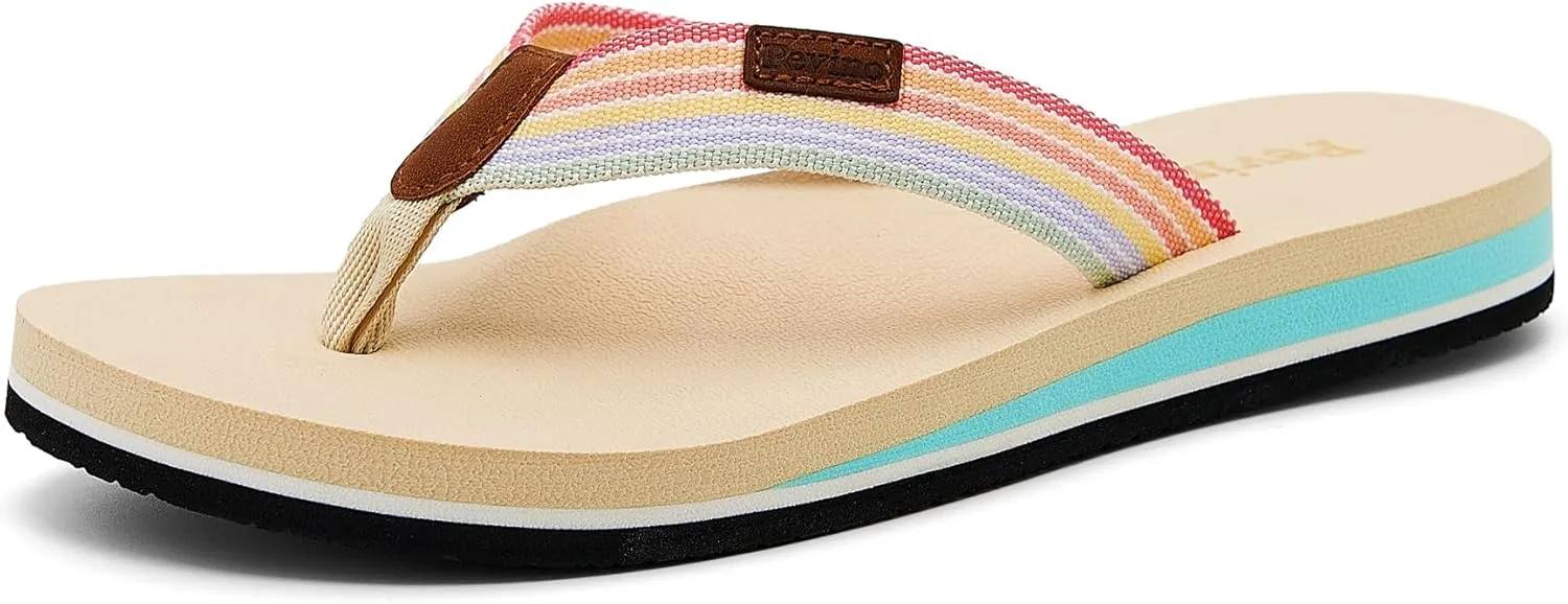 Pevino Women's Orthotic Flip Flops,Casual Comfortable Yoga Mat Thong Sandal with Arch Support