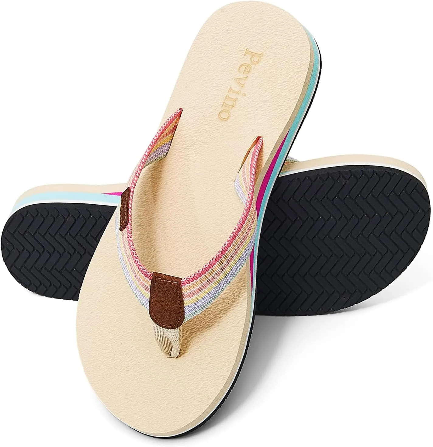 Pevino Women's Orthotic Flip Flops,Casual Comfortable Yoga Mat Thong Sandal with Arch Support