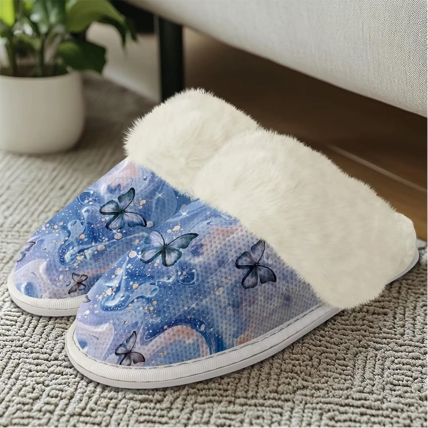 Plush House Shoes for Women Closed Toe House Slipper Warm Flannel Fuzzy Slippers with Non Skid Sole for Indoor
