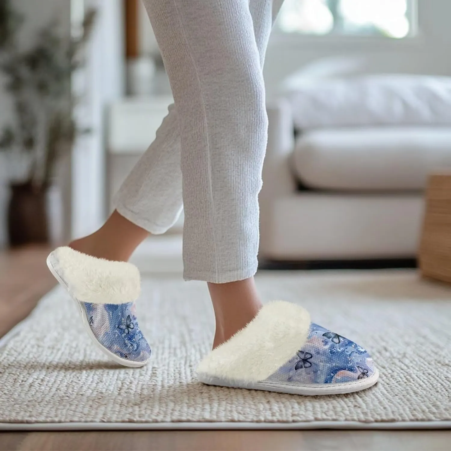 Plush House Shoes for Women Closed Toe House Slipper Warm Flannel Fuzzy Slippers with Non Skid Sole for Indoor