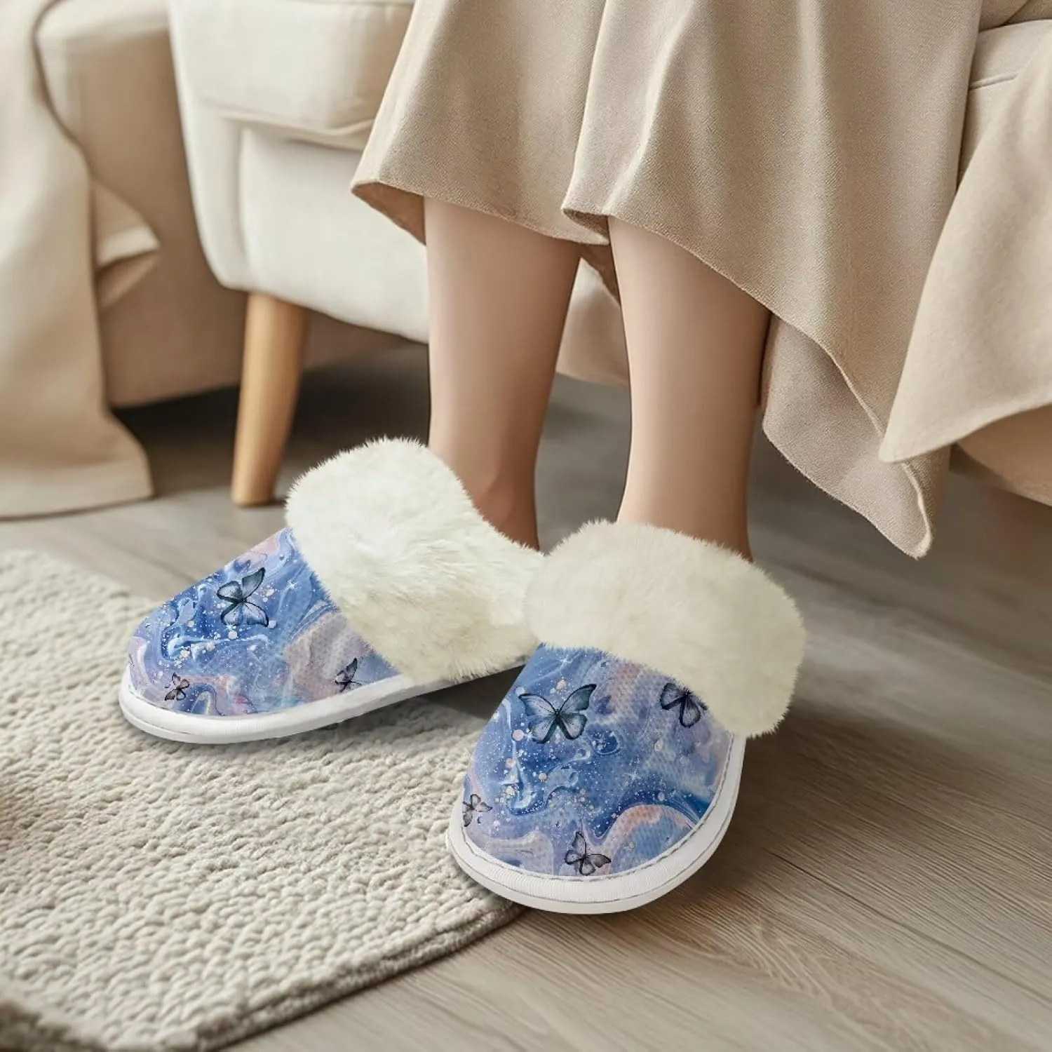 Plush House Shoes for Women Closed Toe House Slipper Warm Flannel Fuzzy Slippers with Non Skid Sole for Indoor