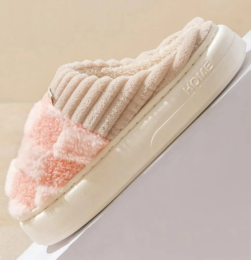 Plush Slippers for Women Men Plaid Cuff Warm Fuzzy Fleece Slipper Cozy Memory Foam Checkered Home Shoes Non-Slip