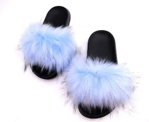 QINGCOMFACAI Womens Fur Slides Slipper Sandals Faux Fuzzy Slides Fluffy Sandals Open Toe Indoor Outdoor Shoes
