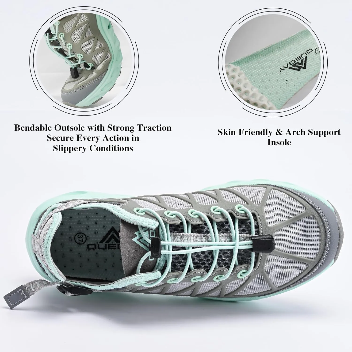 Queday Men's Women's Amphibious Water Shoes Closed Toe Hiking Sandals Summer Outdoor Water Sandal Non-Slip River Shoes Quick Drying Aqua Shoes