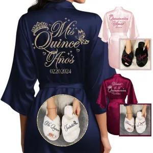 Quinceanera Robes and Slippers Set for Mis XV Anos and the Entire Quince Squad, Robes for Mama de la Quince, Abuela, Hermana and More, A Great Bundled Quinceanera Gift, Wine/Burgundy L/XL