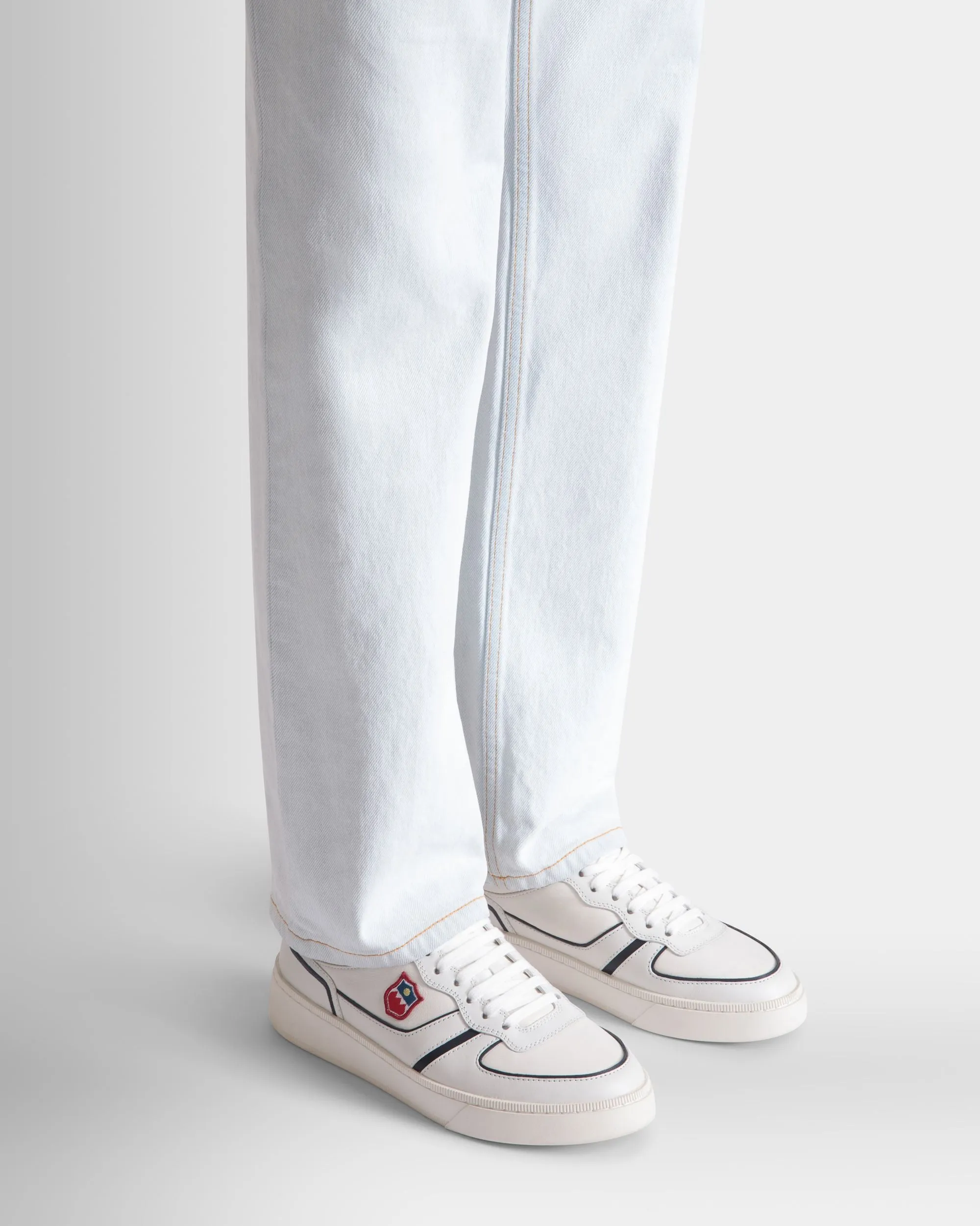 Raise Sneaker in White and Navy Blue Leather