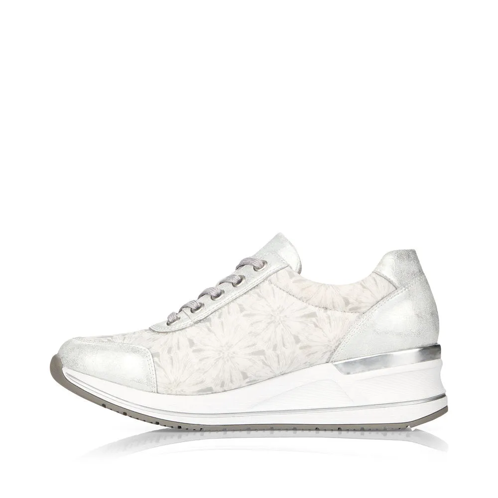 REMONTE - D3203-90 MEDIUM WEDGE LACED FASHION SHOE WITH ZIP - SILVER MULTI