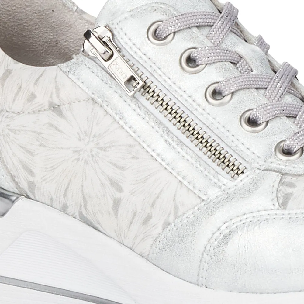 REMONTE - D3203-90 MEDIUM WEDGE LACED FASHION SHOE WITH ZIP - SILVER MULTI