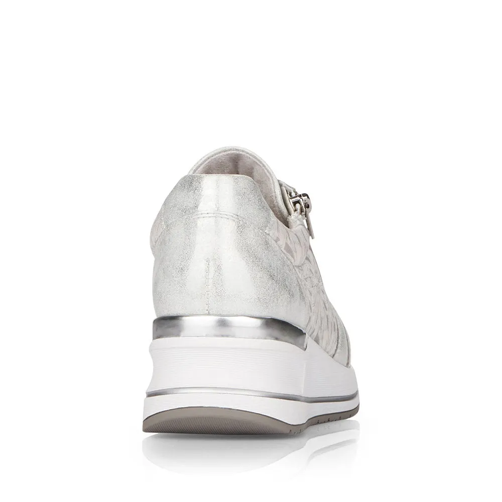 REMONTE - D3203-90 MEDIUM WEDGE LACED FASHION SHOE WITH ZIP - SILVER MULTI