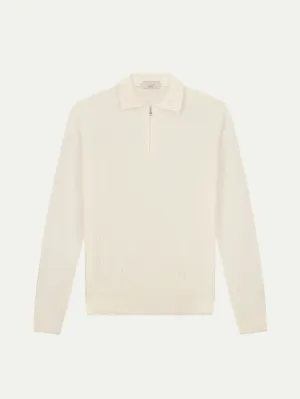 Ribbed Zipper Polo Ivory