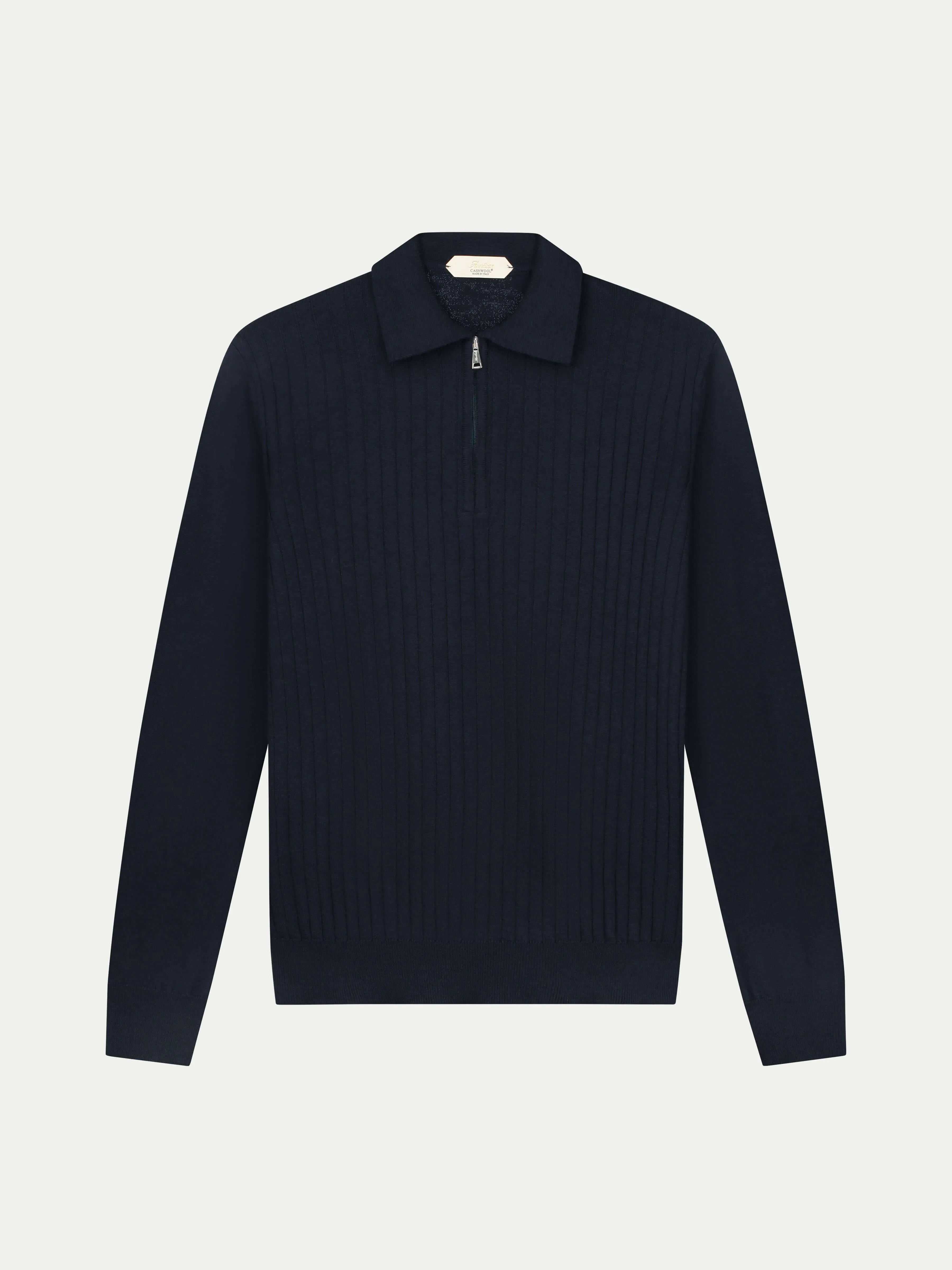 Ribbed Zipper Polo Navy