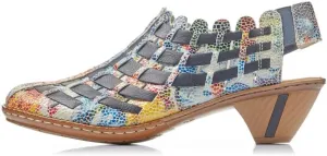 Rieker 46778 Sina Women's Heels - Sling-Backs, Leather Upper, Hand-Woven Design, Anti-Stress Comfort, Flexible Sole, Secure Fit, and Timeless Everyday Style