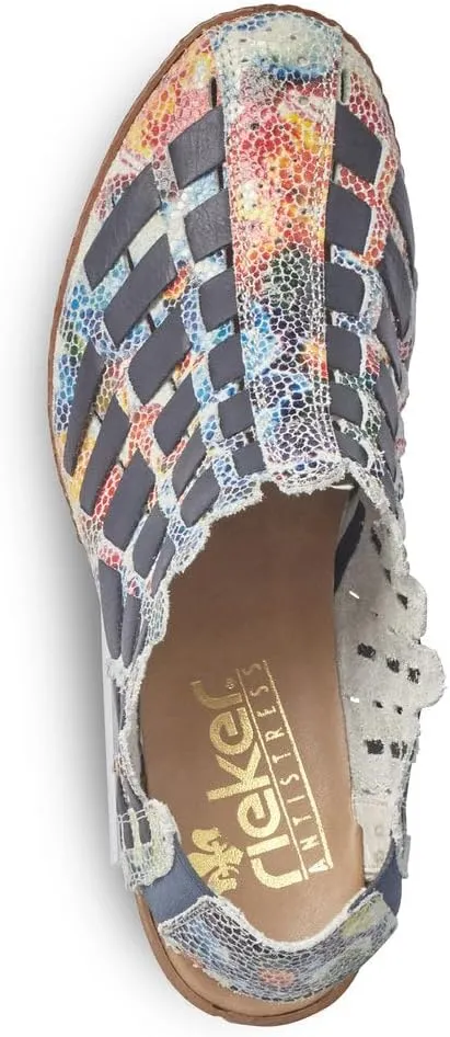 Rieker 46778 Sina Women's Heels - Sling-Backs, Leather Upper, Hand-Woven Design, Anti-Stress Comfort, Flexible Sole, Secure Fit, and Timeless Everyday Style