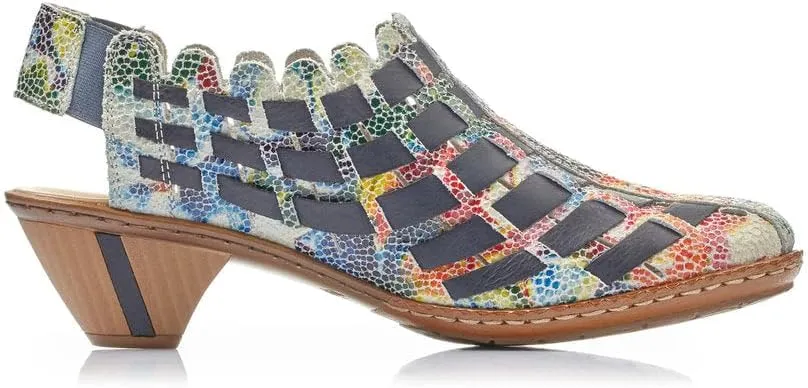 Rieker 46778 Sina Women's Heels - Sling-Backs, Leather Upper, Hand-Woven Design, Anti-Stress Comfort, Flexible Sole, Secure Fit, and Timeless Everyday Style