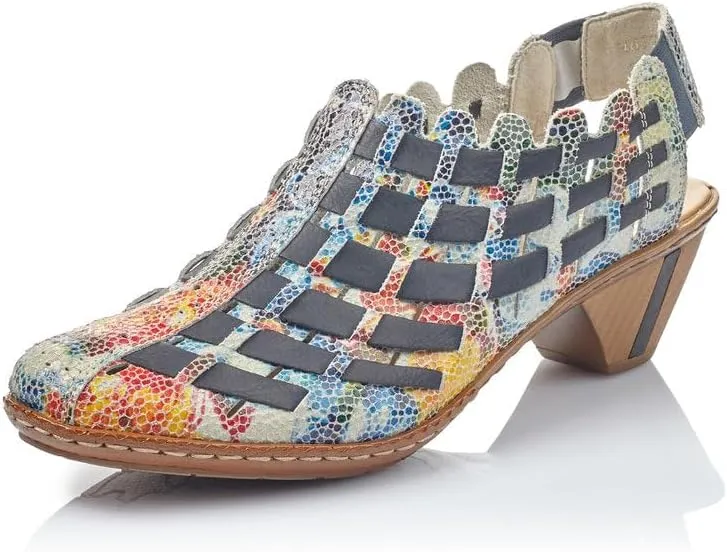 Rieker 46778 Sina Women's Heels - Sling-Backs, Leather Upper, Hand-Woven Design, Anti-Stress Comfort, Flexible Sole, Secure Fit, and Timeless Everyday Style