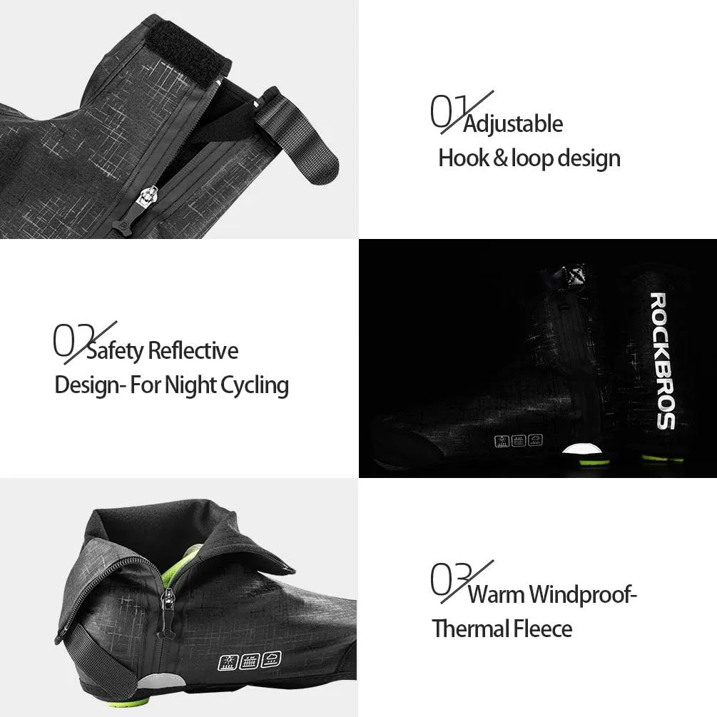 ROCKBROS Cycling Shoe Covers Thermal Bike Shoe Covers Windproof Shoe Warmers Overshoes Mountain Road Bike Shoes Covers Fleece