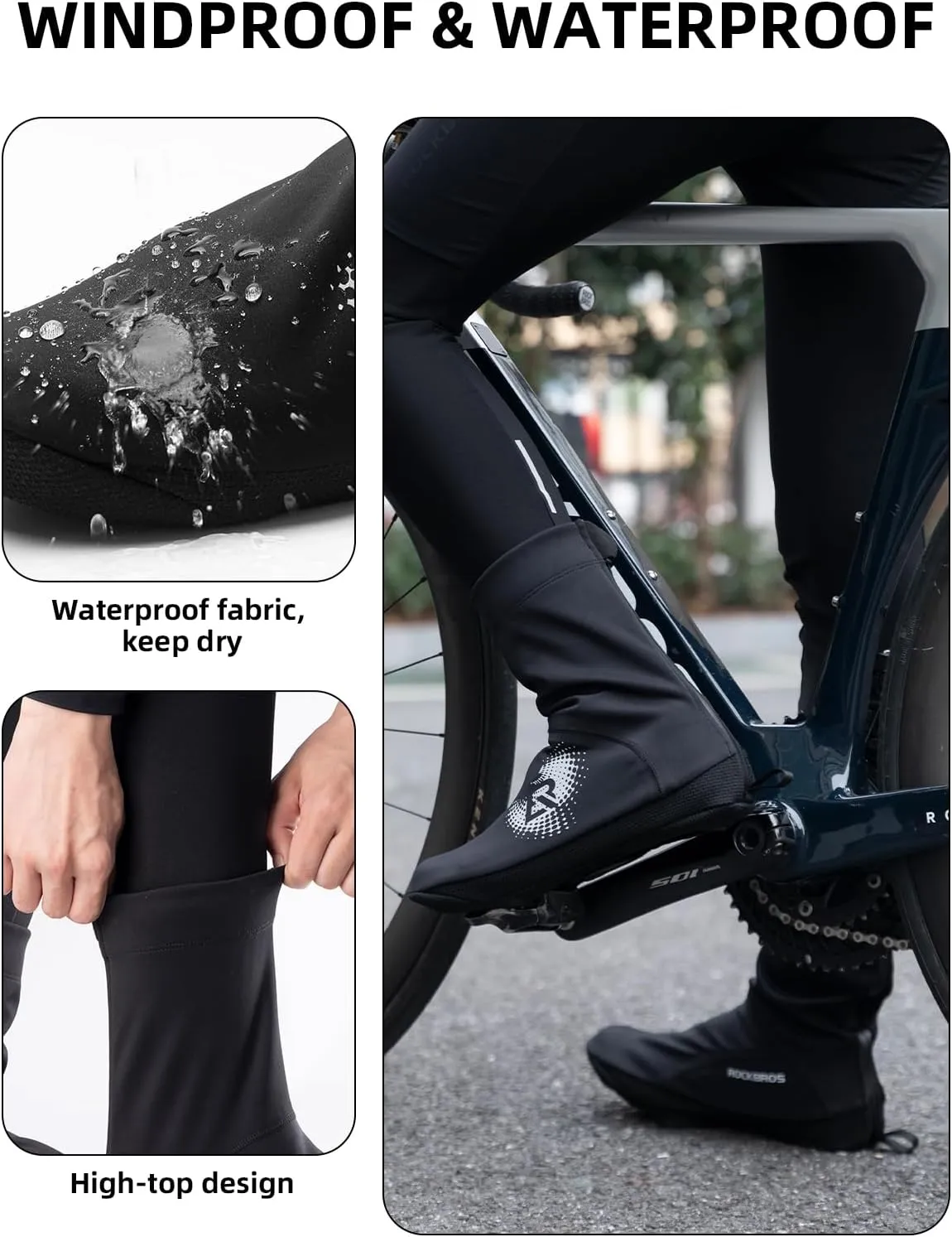 ROCKBROS Cycling Shoe Covers Winter Thermal Windproof Full Bicycle Overshoes for Men and Women Mountain Road Bike Shoes Water Resistant