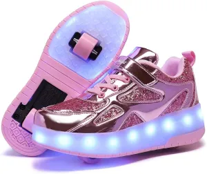 Roller Shoes Girls Sneakers USB Rechargeable 2 Wheels Shoes Roller Skates for Beginner Trainers Shoe 16 Modes LED Light Up Flash Sneaker for Unisex Kids Boys Stylish Footwear