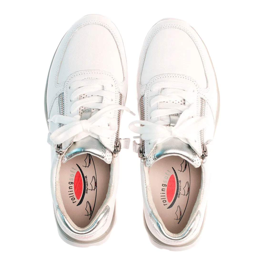 ROLLINGSOFT Hvid skind sneaker med sølv detalje