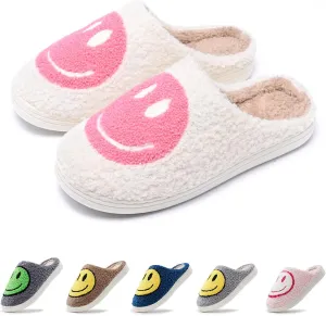 rosyclo Smile Face Slippers Retro Soft Plush Cozy House Slippers Slip-on Fluffy Indoor Outdoor Smile Slippers for Women and Men