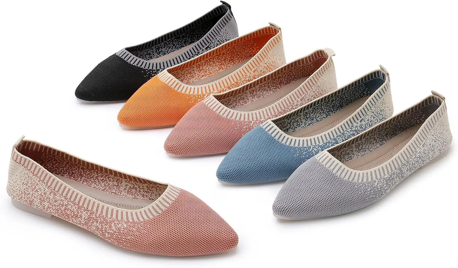 RVROVIC Women's Pointed Toe Knit Flats Shoes Slip on Ballet Flats Comfortable Dress Shoes for Women