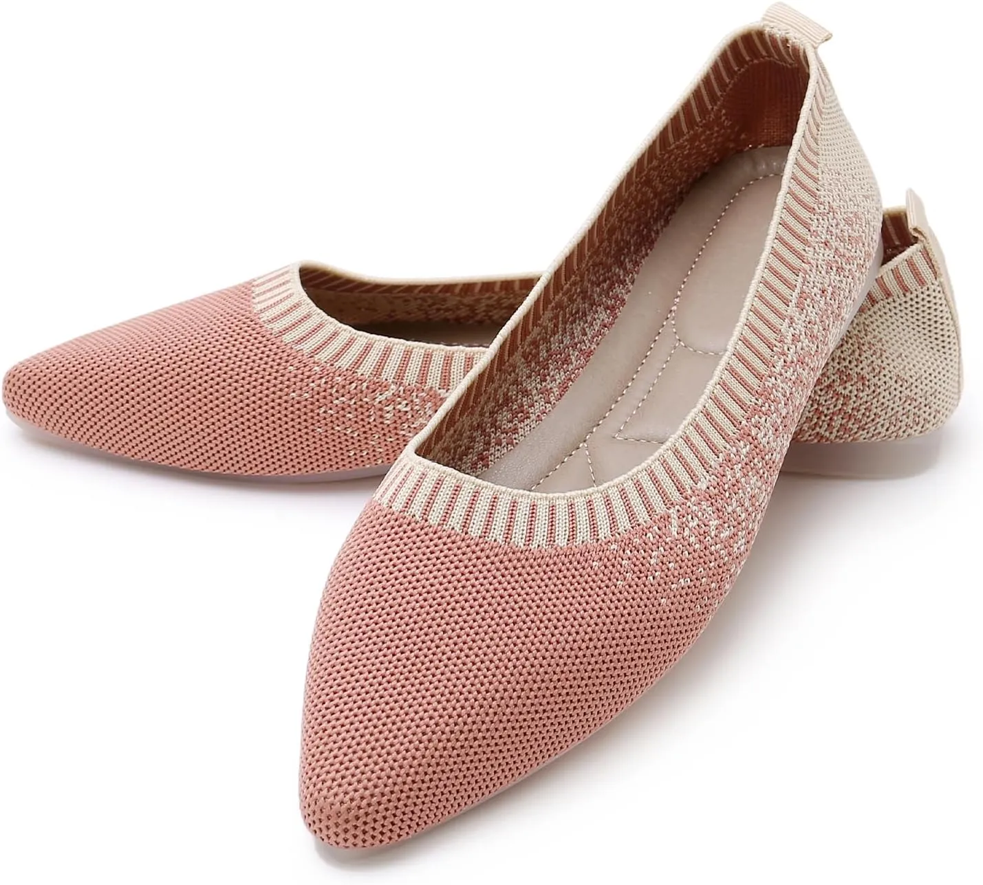 RVROVIC Women's Pointed Toe Knit Flats Shoes Slip on Ballet Flats Comfortable Dress Shoes for Women