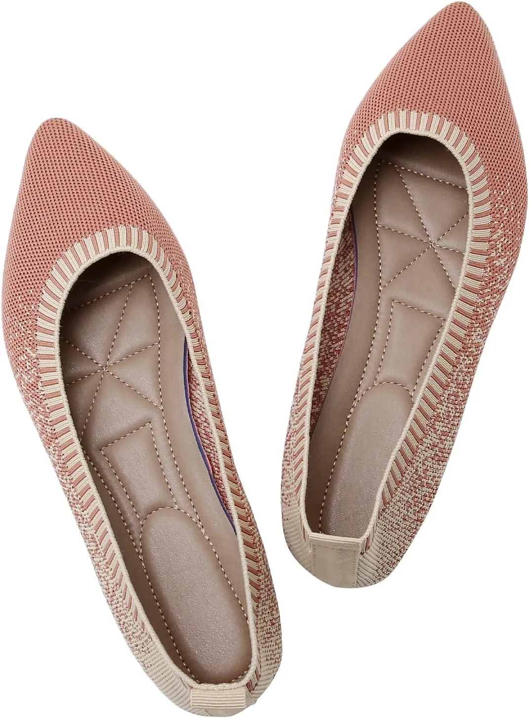 RVROVIC Women's Pointed Toe Knit Flats Shoes Slip on Ballet Flats Comfortable Dress Shoes for Women