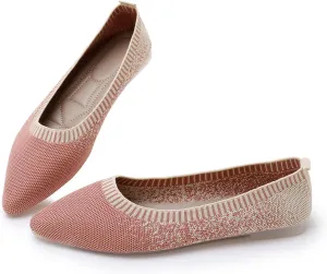 RVROVIC Women's Pointed Toe Knit Flats Shoes Slip on Ballet Flats Comfortable Dress Shoes for Women