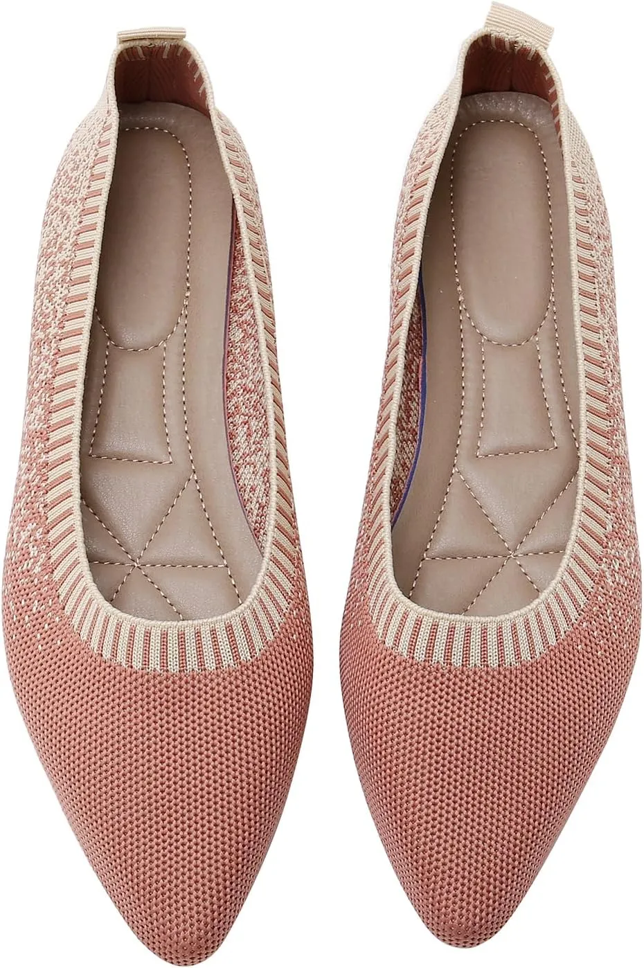 RVROVIC Women's Pointed Toe Knit Flats Shoes Slip on Ballet Flats Comfortable Dress Shoes for Women