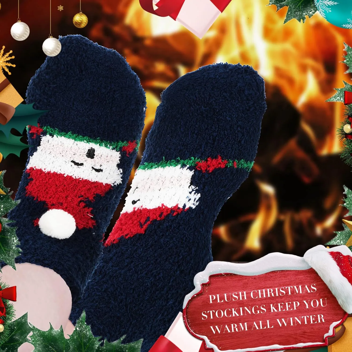 SATINIOR 8 Pairs Fuzzy Christmas Socks Plush Slipper Socks Holiday Socks Winter Warm Fluffy Cozy Crew Socks for Women