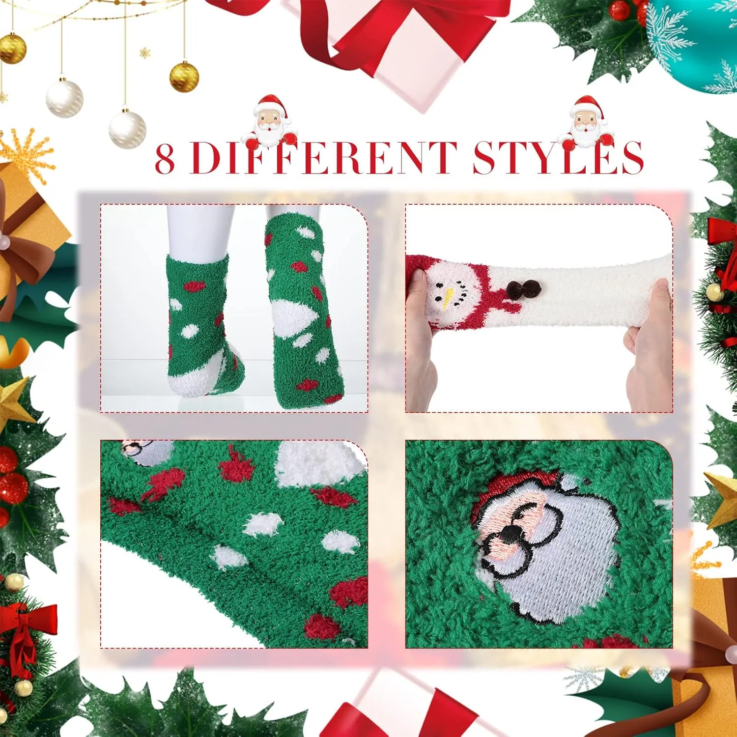 SATINIOR 8 Pairs Fuzzy Christmas Socks Plush Slipper Socks Holiday Socks Winter Warm Fluffy Cozy Crew Socks for Women