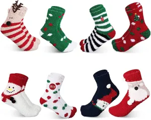 SATINIOR 8 Pairs Fuzzy Christmas Socks Plush Slipper Socks Holiday Socks Winter Warm Fluffy Cozy Crew Socks for Women