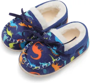 Scurtain Unisex Kids Toddler Slippers Suede Moccasin Slippers for Boys Girls Baby Lined with Warm Fur
