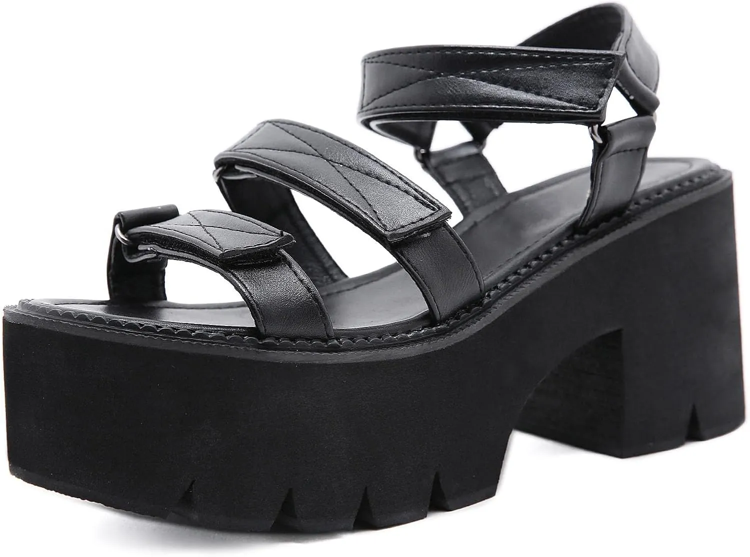 SHEMEE Chunky Platform Gladiator Roman Sandals Women Black Punk Goth Shoes Multi Strap Lightweight Fisherman Wedge Sandal
