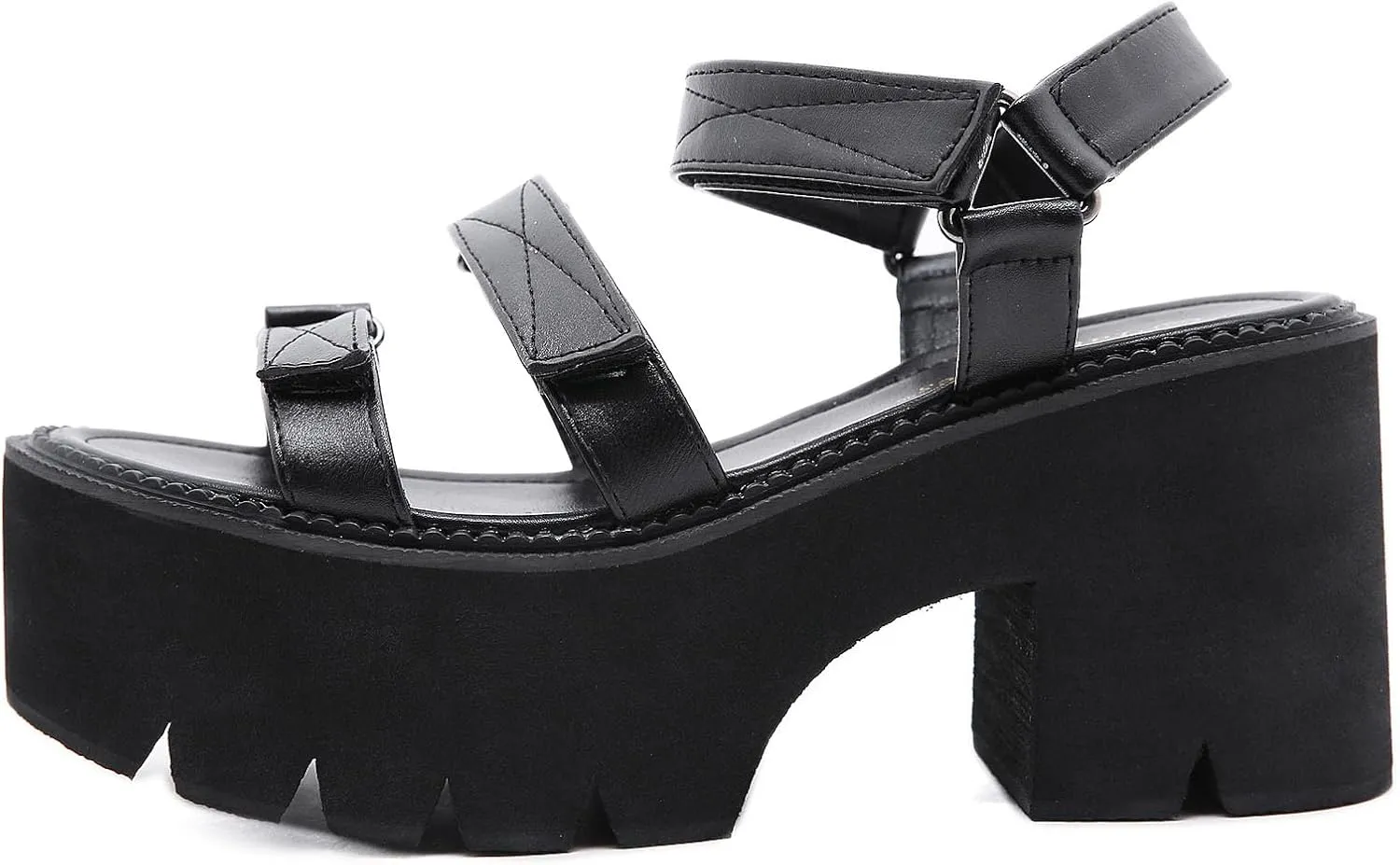 SHEMEE Chunky Platform Gladiator Roman Sandals Women Black Punk Goth Shoes Multi Strap Lightweight Fisherman Wedge Sandal