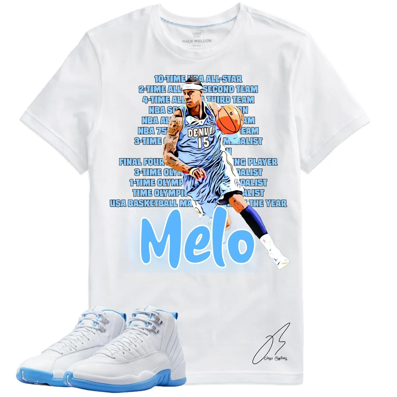 Shirt To Match Jordan 12 MELO/University Blue, 23 Sneaker Graphic Tee, Best Gift, Birthday, Mens Clothing (XL, White)
