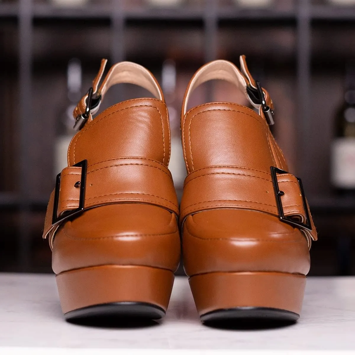 SHODENSE Women Vintage Platform Chunky High Heels Pumps Shoes Round Closed Toe Platform Loafers Ankle Strap Block Heel Slingback Summer Sandals Backless Buckle Loafer Ladies Sexy Chic Party 4-11 M US