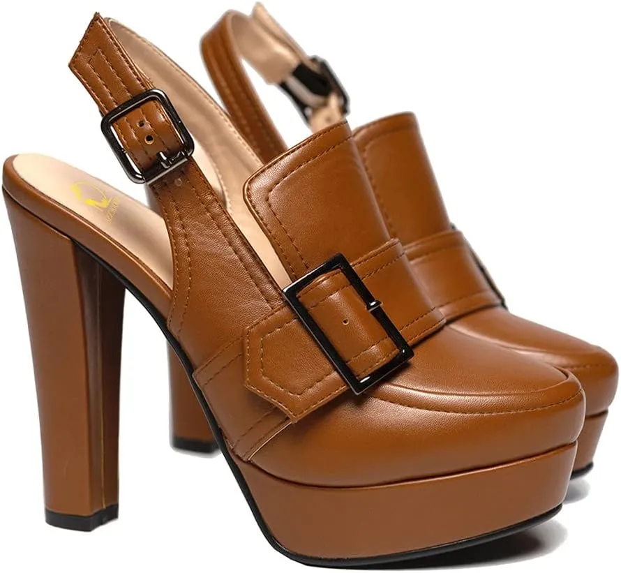 SHODENSE Women Vintage Platform Chunky High Heels Pumps Shoes Round Closed Toe Platform Loafers Ankle Strap Block Heel Slingback Summer Sandals Backless Buckle Loafer Ladies Sexy Chic Party 4-11 M US