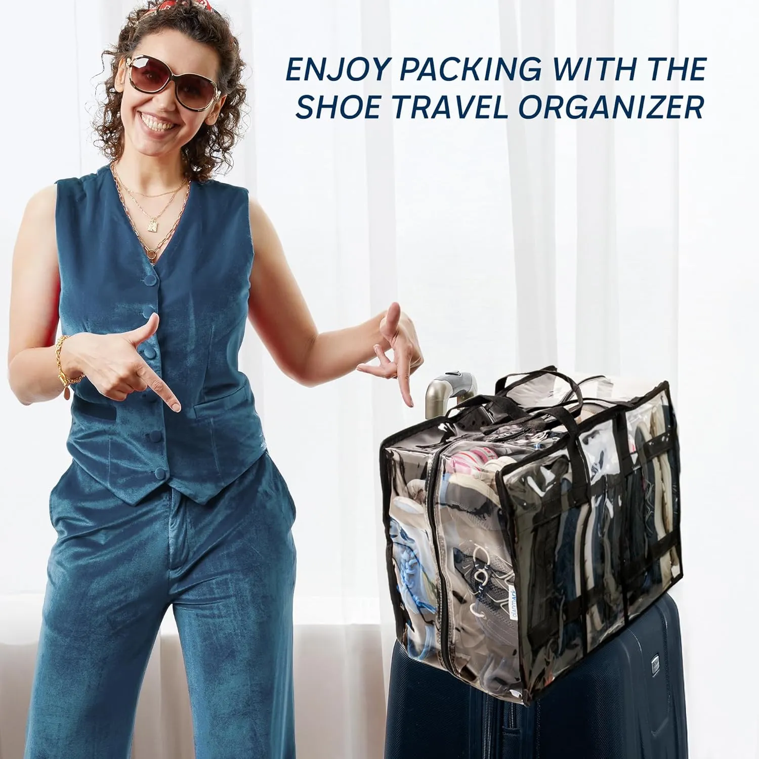 Shoe Travel Bag for Shoes - Travel Shoe Organizer - Portable Luggage Shoes Carrier Sneaker Bag - Shoe Storage Case (Clear, 8 Pairs)