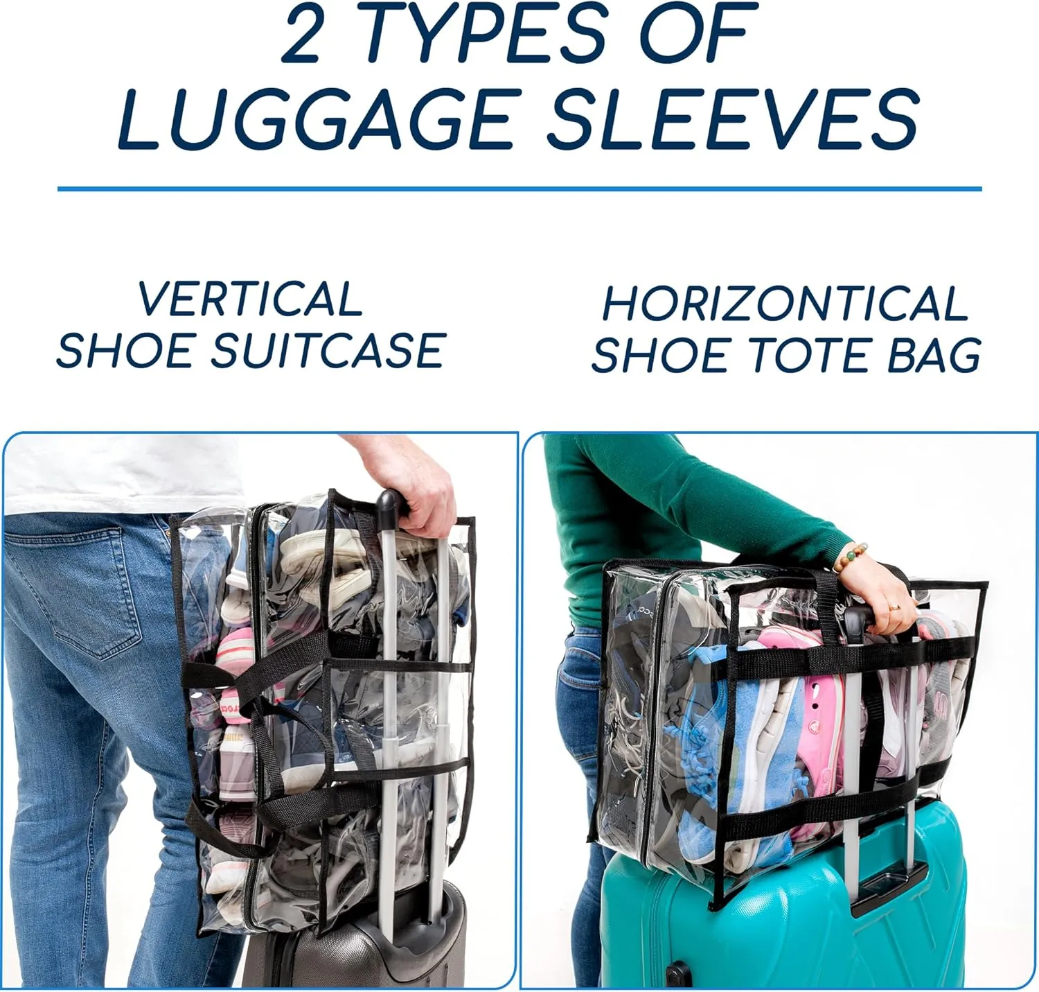 Shoe Travel Bag for Shoes - Travel Shoe Organizer - Portable Luggage Shoes Carrier Sneaker Bag - Shoe Storage Case (Clear, 8 Pairs)