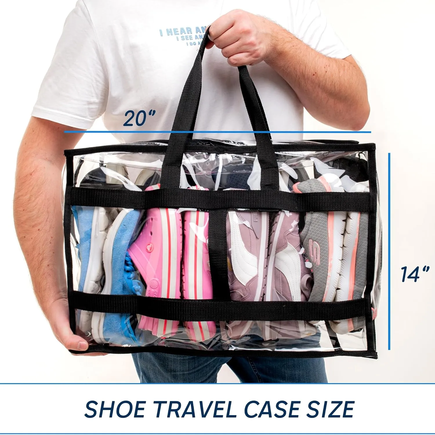 Shoe Travel Bag for Shoes - Travel Shoe Organizer - Portable Luggage Shoes Carrier Sneaker Bag - Shoe Storage Case (Clear, 8 Pairs)