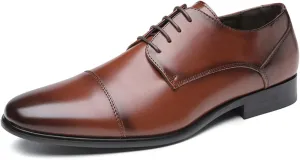 Shoes Dress Oxford for Men Lace Up Cap Toe Black Round Burnished Toe Vegan Leather Non Slip Anti-Slip Slip Resistant Business (Color : Brown, Size : 8)